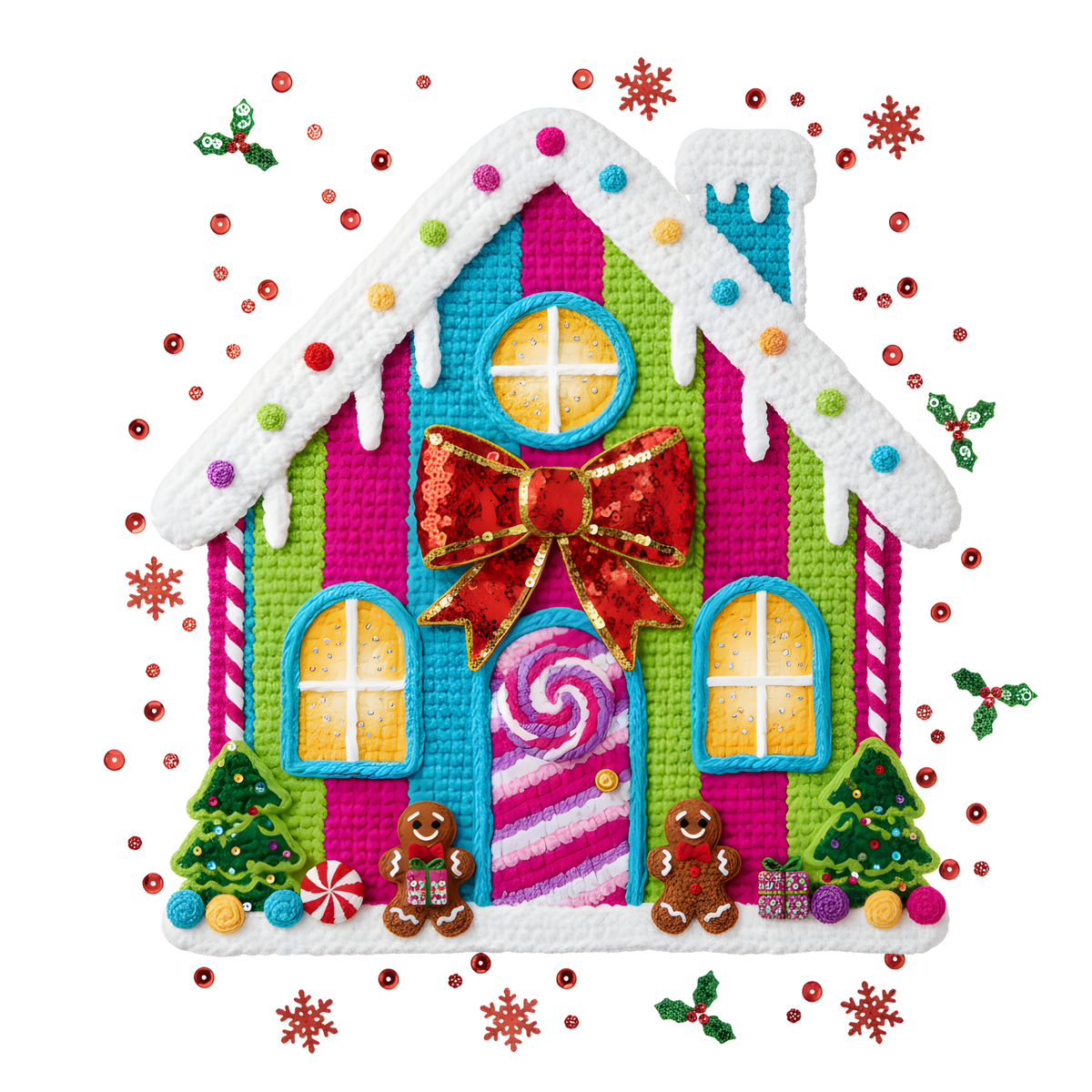 Crochet-look Christmas gingerbread and sweets DTF transfer, pattern XMAS1499-2