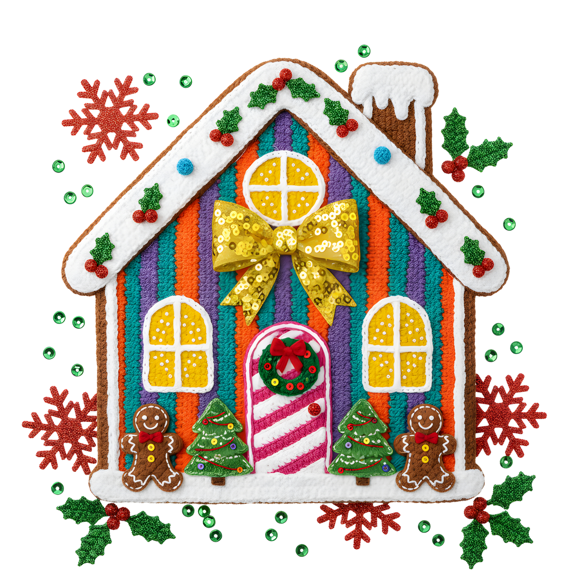 Crochet-look Christmas gingerbread and sweets DTF transfer, pattern XMAS1499-3