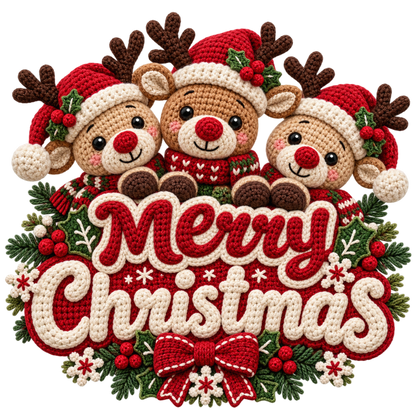 Crochet-look Christmas illustrated greeting DTF transfer, pattern XMAS1500-1