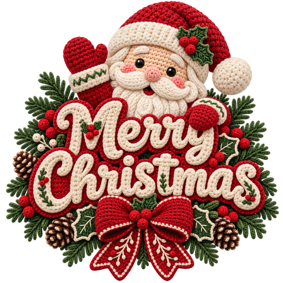 Crochet-look Christmas illustrated greeting DTF transfer, pattern XMAS1500-11