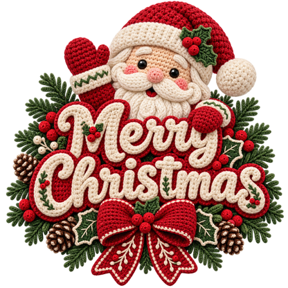 Crochet-look Christmas illustrated greeting DTF transfer, pattern XMAS1500-11