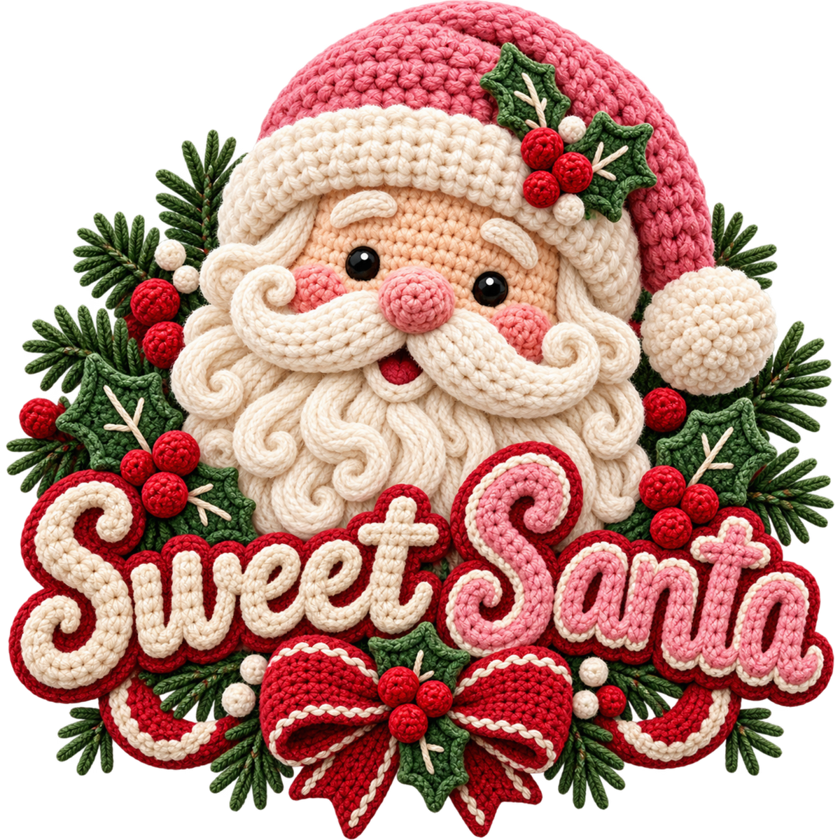 Crochet-look Christmas illustrated greeting DTF transfer, pattern XMAS1500-13