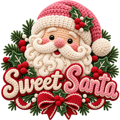 Crochet-look Christmas illustrated greeting DTF transfer, pattern XMAS1500-13