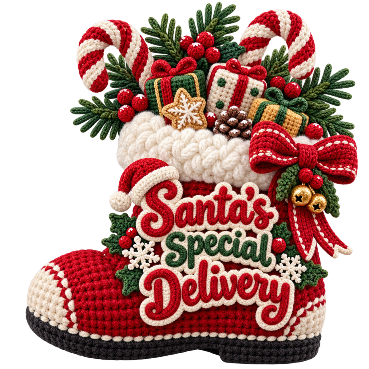 Crochet-look Christmas illustrated greeting DTF transfer, pattern XMAS1500-18