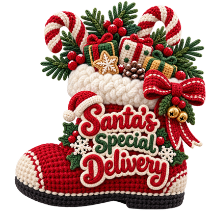 Crochet-look Christmas illustrated greeting DTF transfer, pattern XMAS1500-18