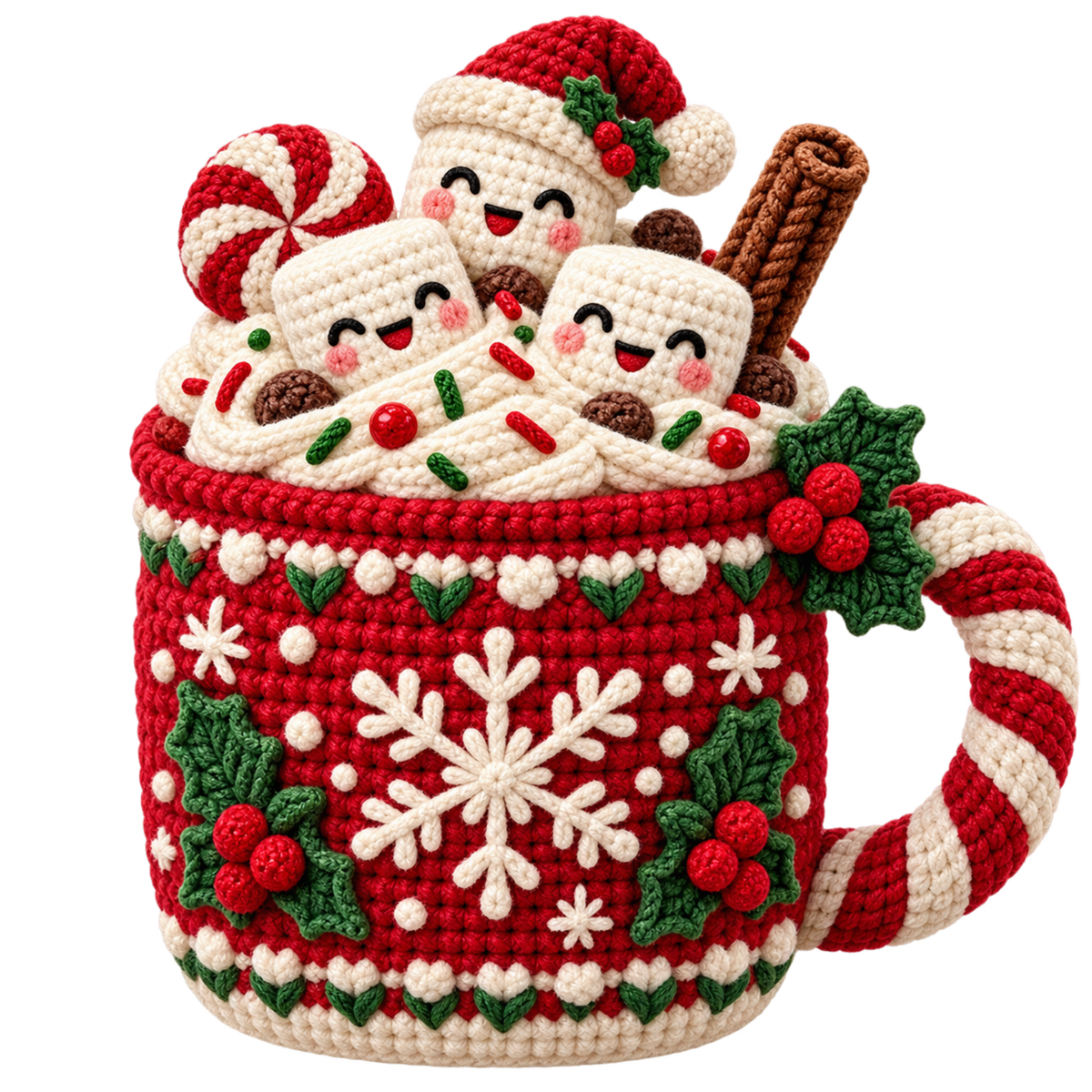 Crochet-look Christmas illustrated greeting DTF transfer, pattern XMAS1500-19