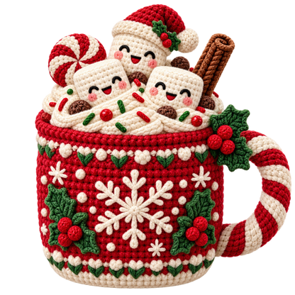 Crochet-look Christmas illustrated greeting DTF transfer, pattern XMAS1500-19