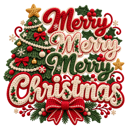 Crochet-look Christmas illustrated greeting DTF transfer, pattern XMAS1500-20