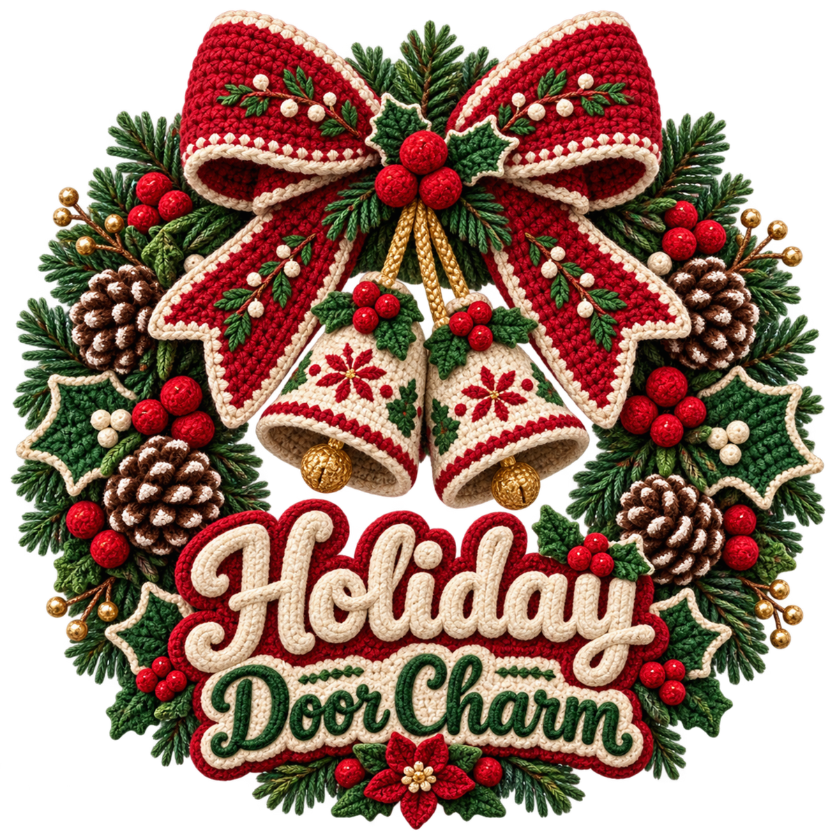 Crochet-look Christmas illustrated greeting DTF transfer, pattern XMAS1500-21