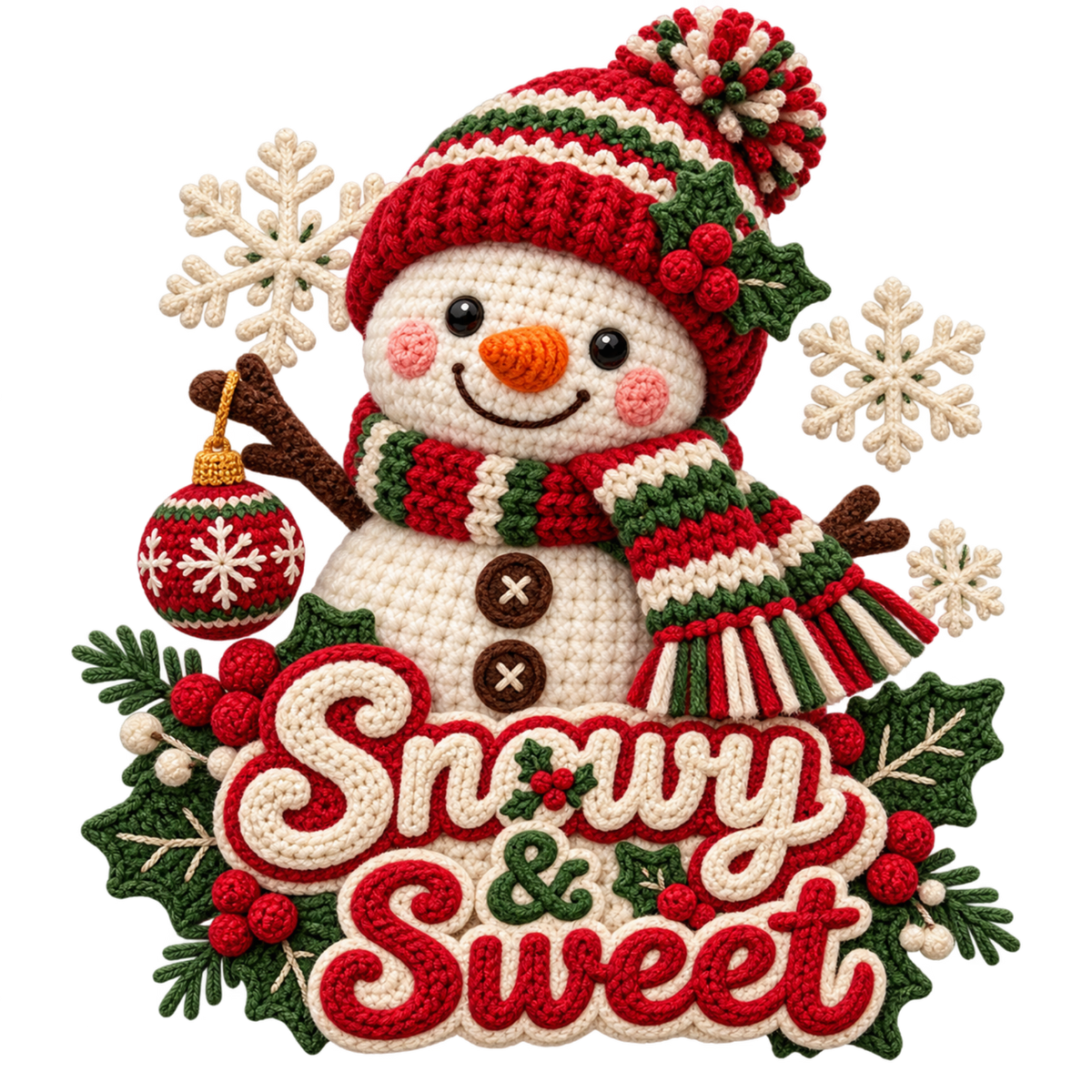 Crochet-look Christmas illustrated greeting DTF transfer, pattern XMAS1500-22