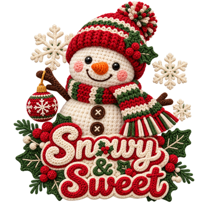 Crochet-look Christmas illustrated greeting DTF transfer, pattern XMAS1500-22