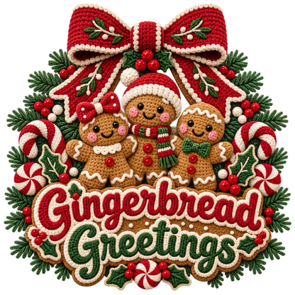 Crochet-look Christmas illustrated greeting DTF transfer, pattern XMAS1500-23