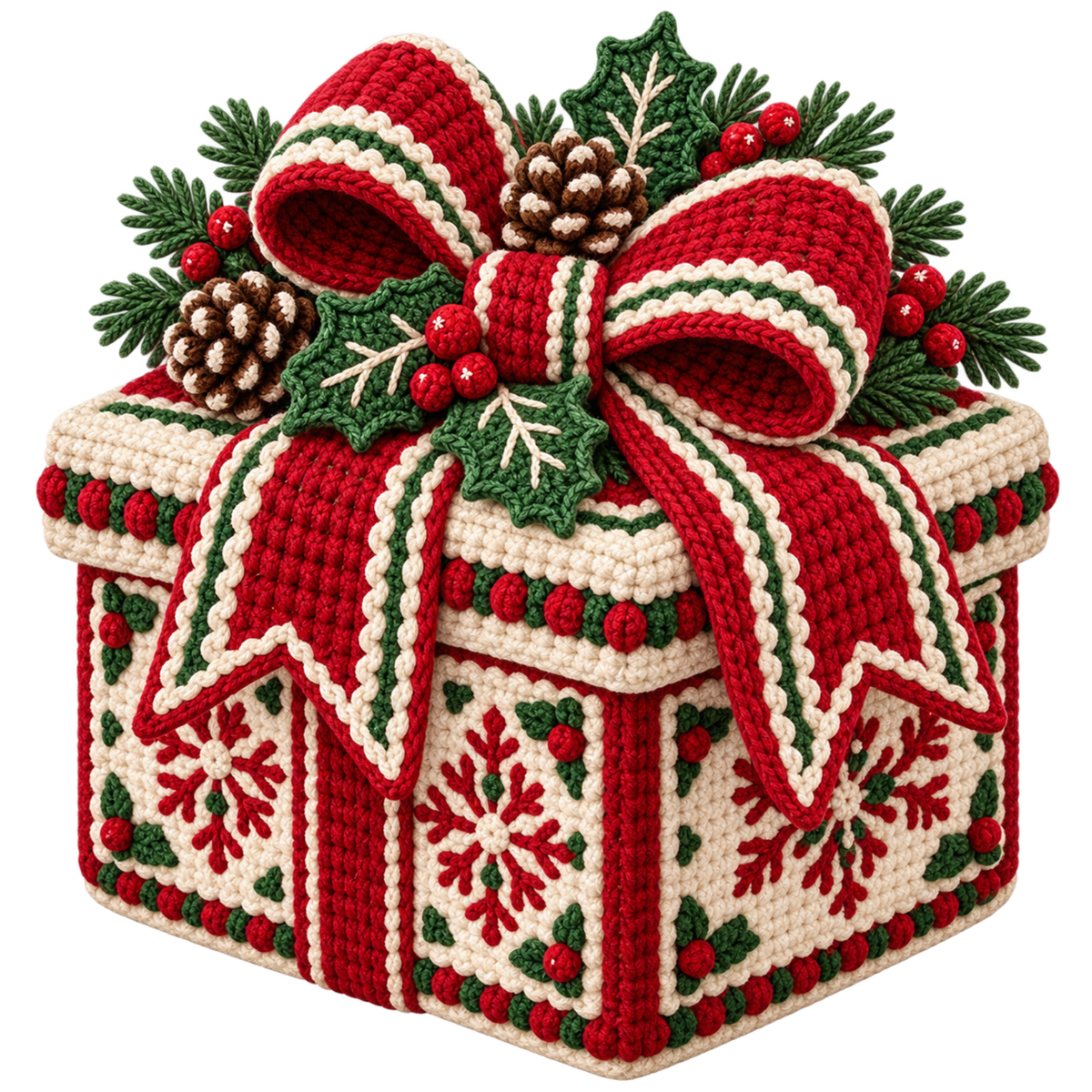 Crochet-look Christmas illustrated greeting DTF transfer, pattern XMAS1500-24