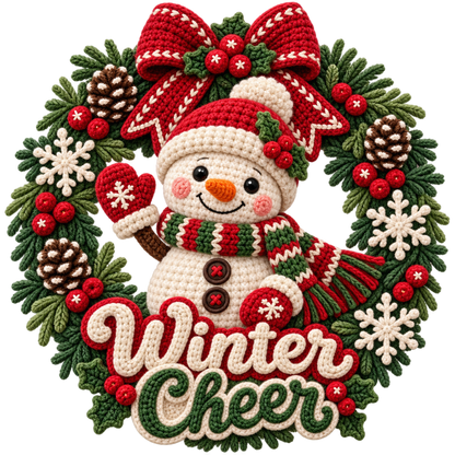 Crochet-look Christmas illustrated greeting DTF transfer, pattern XMAS1500-26