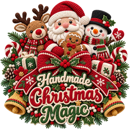 Crochet-look Christmas illustrated greeting DTF transfer, pattern XMAS1500-28