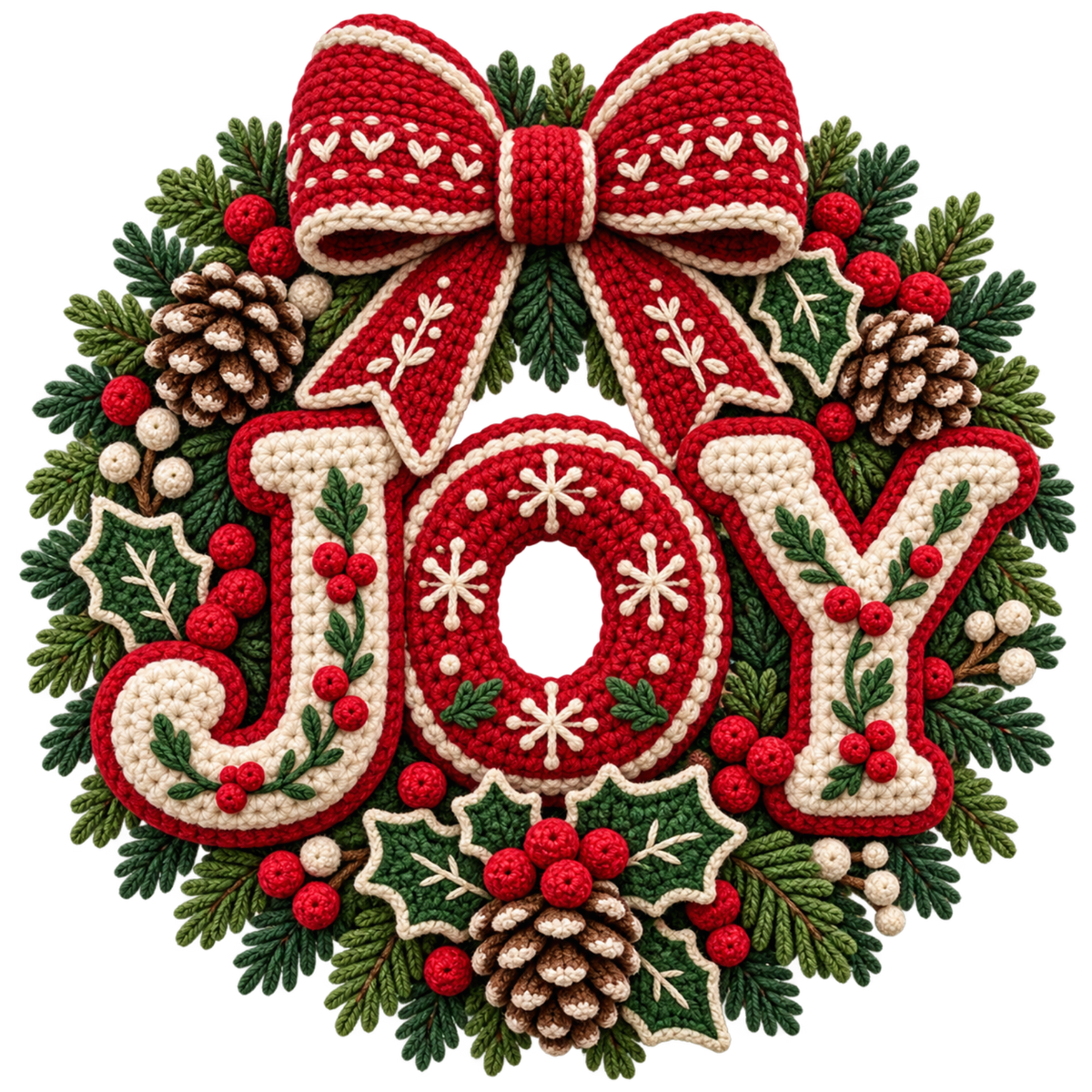 Crochet-look Christmas illustrated greeting DTF transfer, pattern XMAS1500-29