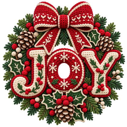 Crochet-look Christmas illustrated greeting DTF transfer, pattern XMAS1500-29