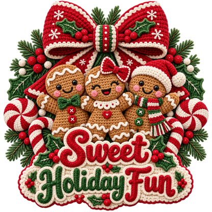 Crochet-look Christmas illustrated greeting DTF transfer, pattern XMAS1500-3