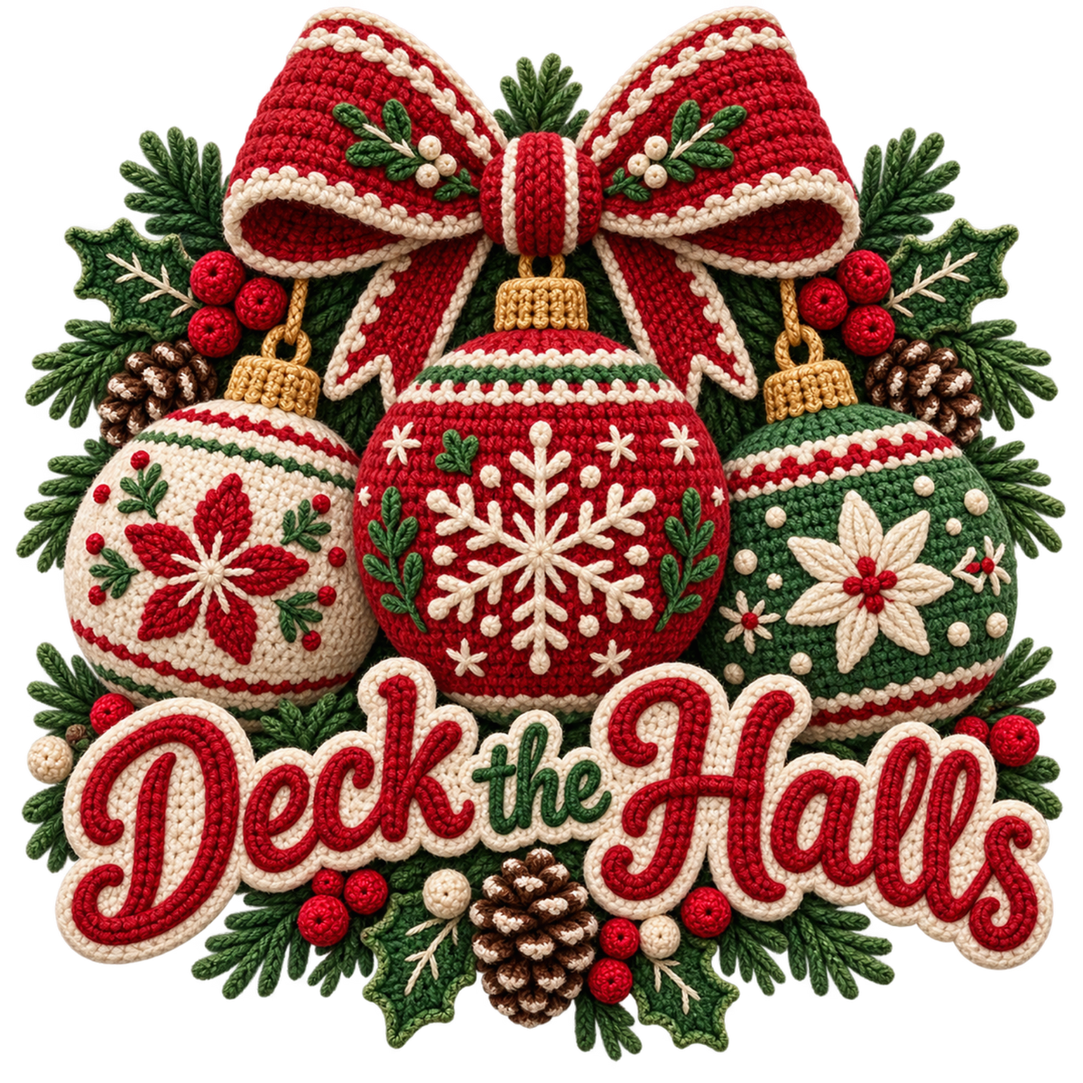 Crochet-look Christmas illustrated greeting DTF transfer, pattern XMAS1500-30