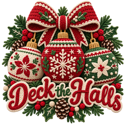 Crochet-look Christmas illustrated greeting DTF transfer, pattern XMAS1500-30
