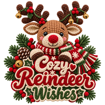Crochet-look Christmas illustrated greeting DTF transfer, pattern XMAS1500-33