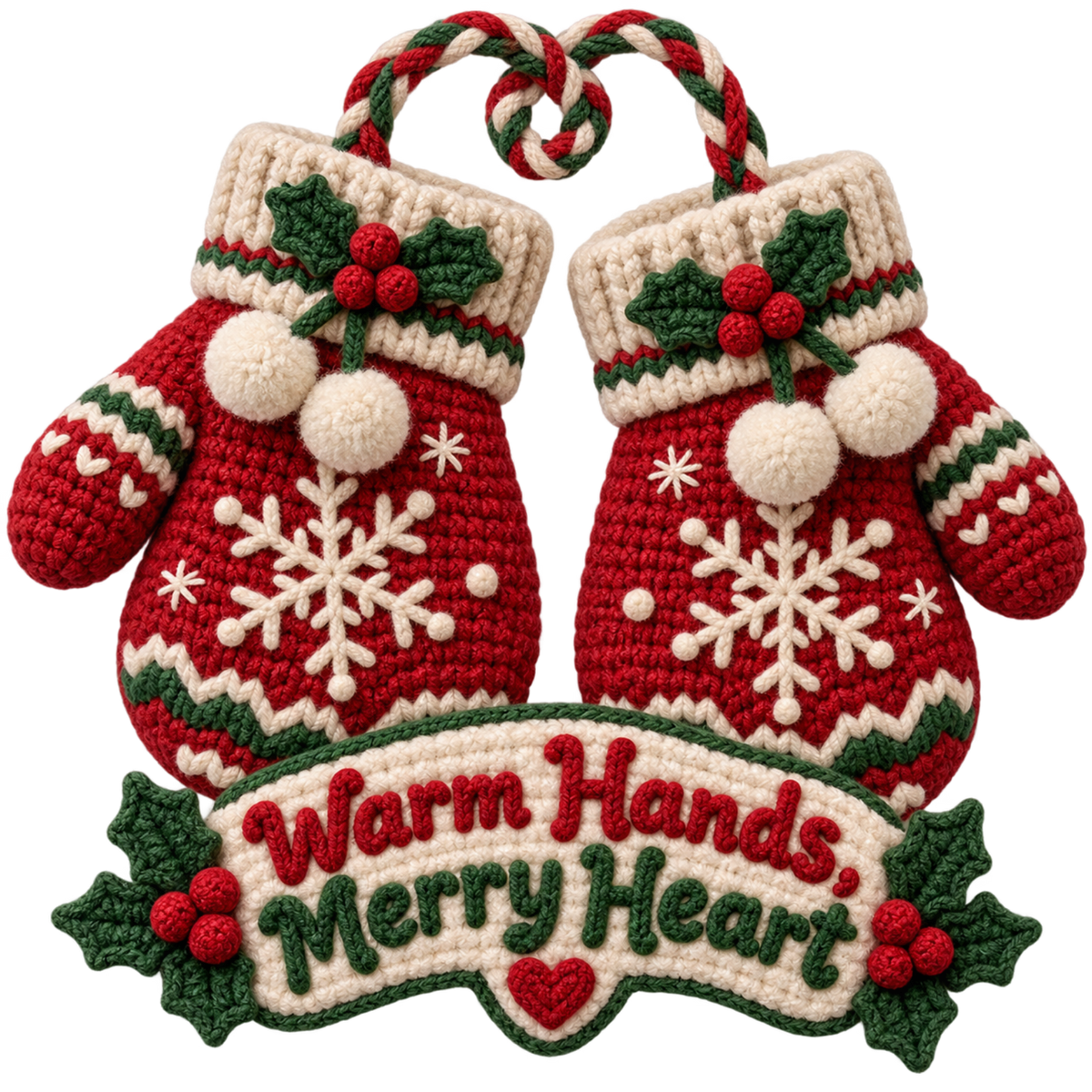 Crochet-look Christmas illustrated greeting DTF transfer, pattern XMAS1500-34