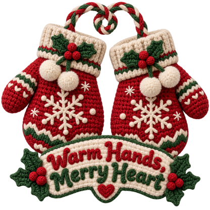 Crochet-look Christmas illustrated greeting DTF transfer, pattern XMAS1500-34
