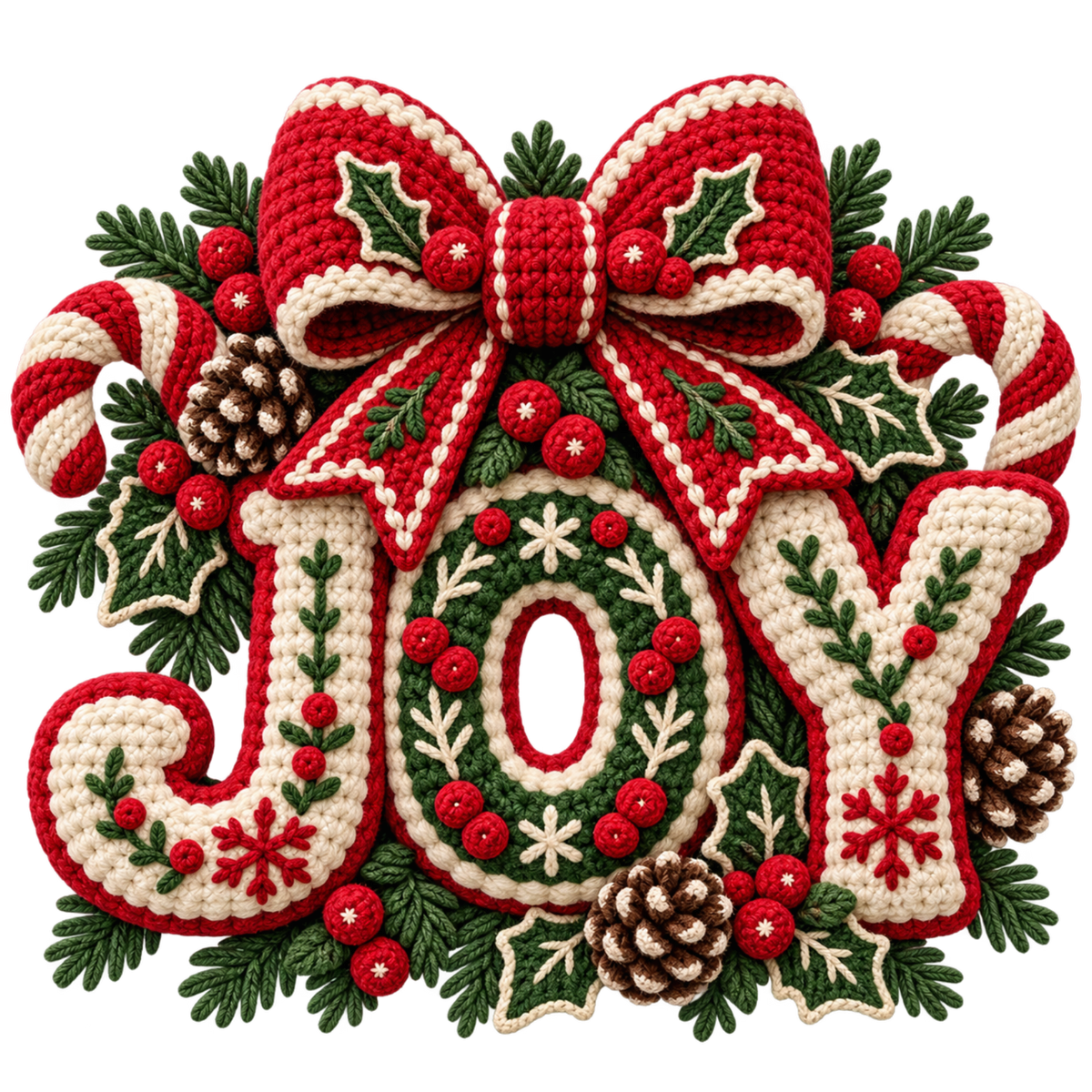 Crochet-look Christmas illustrated greeting DTF transfer, pattern XMAS1500-35