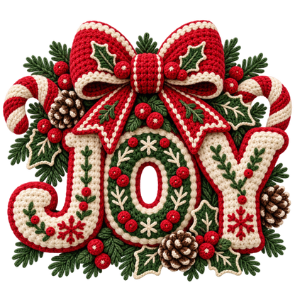 Crochet-look Christmas illustrated greeting DTF transfer, pattern XMAS1500-35