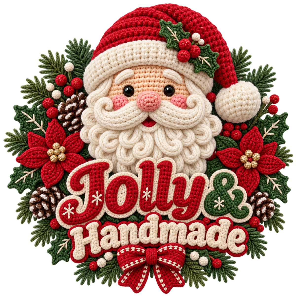 Crochet-look Christmas illustrated greeting DTF transfer, pattern XMAS1500-37