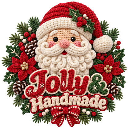 Crochet-look Christmas illustrated greeting DTF transfer, pattern XMAS1500-37