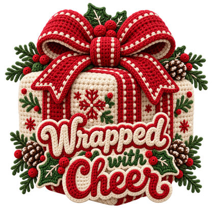 Crochet-look Christmas illustrated greeting DTF transfer, pattern XMAS1500-38