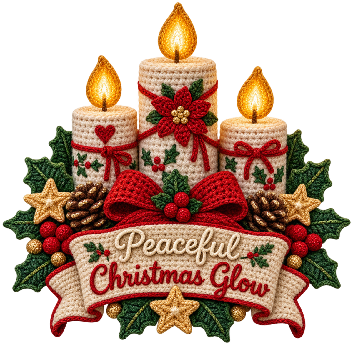 Crochet-look Christmas illustrated greeting DTF transfer, pattern XMAS1500-39