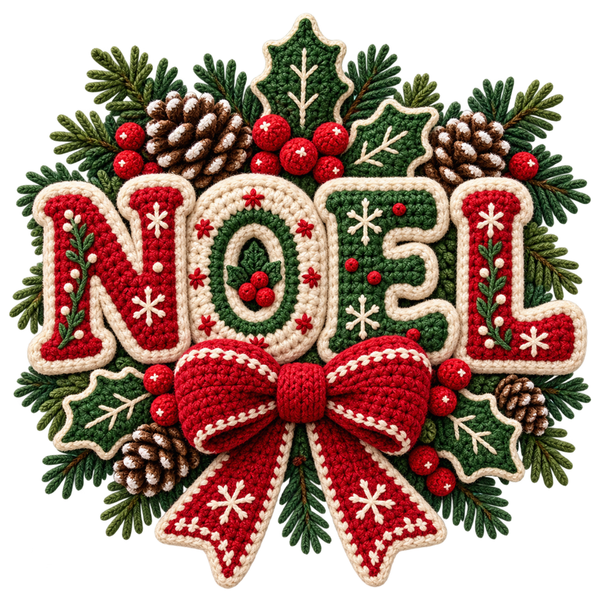 Crochet-look Christmas illustrated greeting DTF transfer, pattern XMAS1500-4