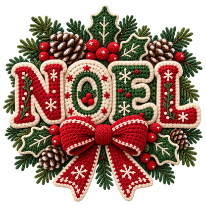 Crochet-look Christmas illustrated greeting DTF transfer, pattern XMAS1500-4