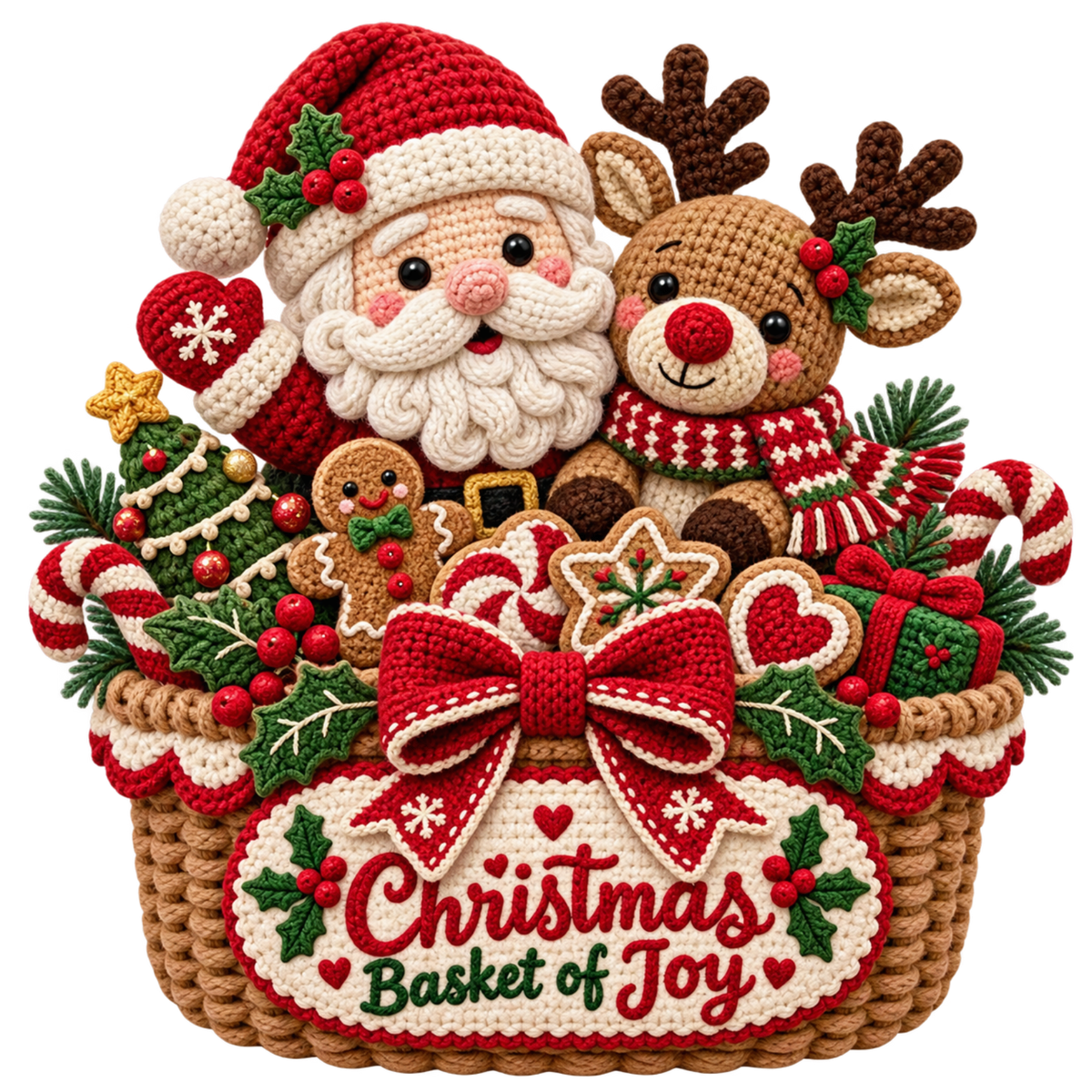 Crochet-look Christmas illustrated greeting DTF transfer, pattern XMAS1500-5