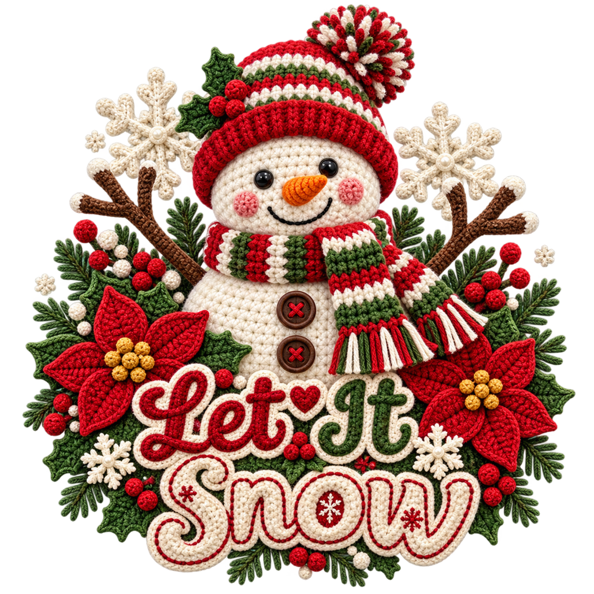 Crochet-look Christmas illustrated greeting DTF transfer, pattern XMAS1500-7