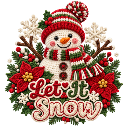 Crochet-look Christmas illustrated greeting DTF transfer, pattern XMAS1500-7