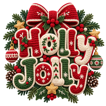 Crochet-look Christmas illustrated greeting DTF transfer, pattern XMAS1500-9