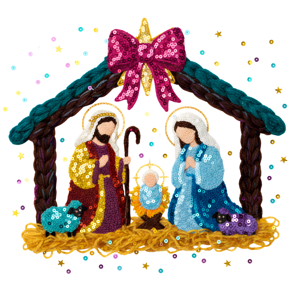 Crochet-look Nativity and Christian Christmas DTF transfer, pattern XMAS1501-1
