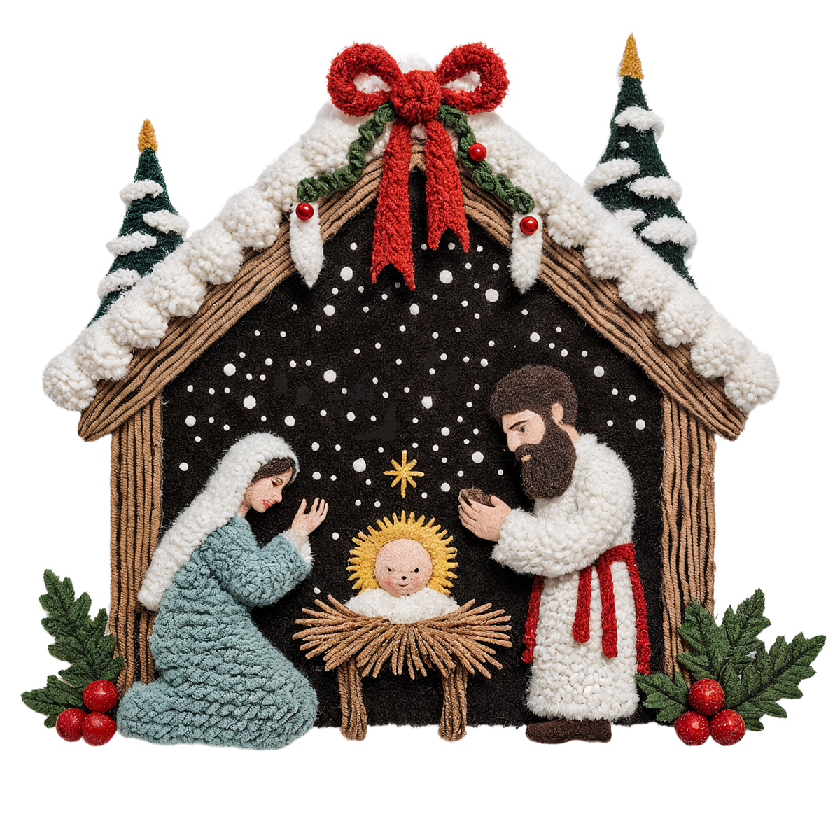 Crochet-look Nativity and Christian Christmas DTF transfer, pattern XMAS1501-10