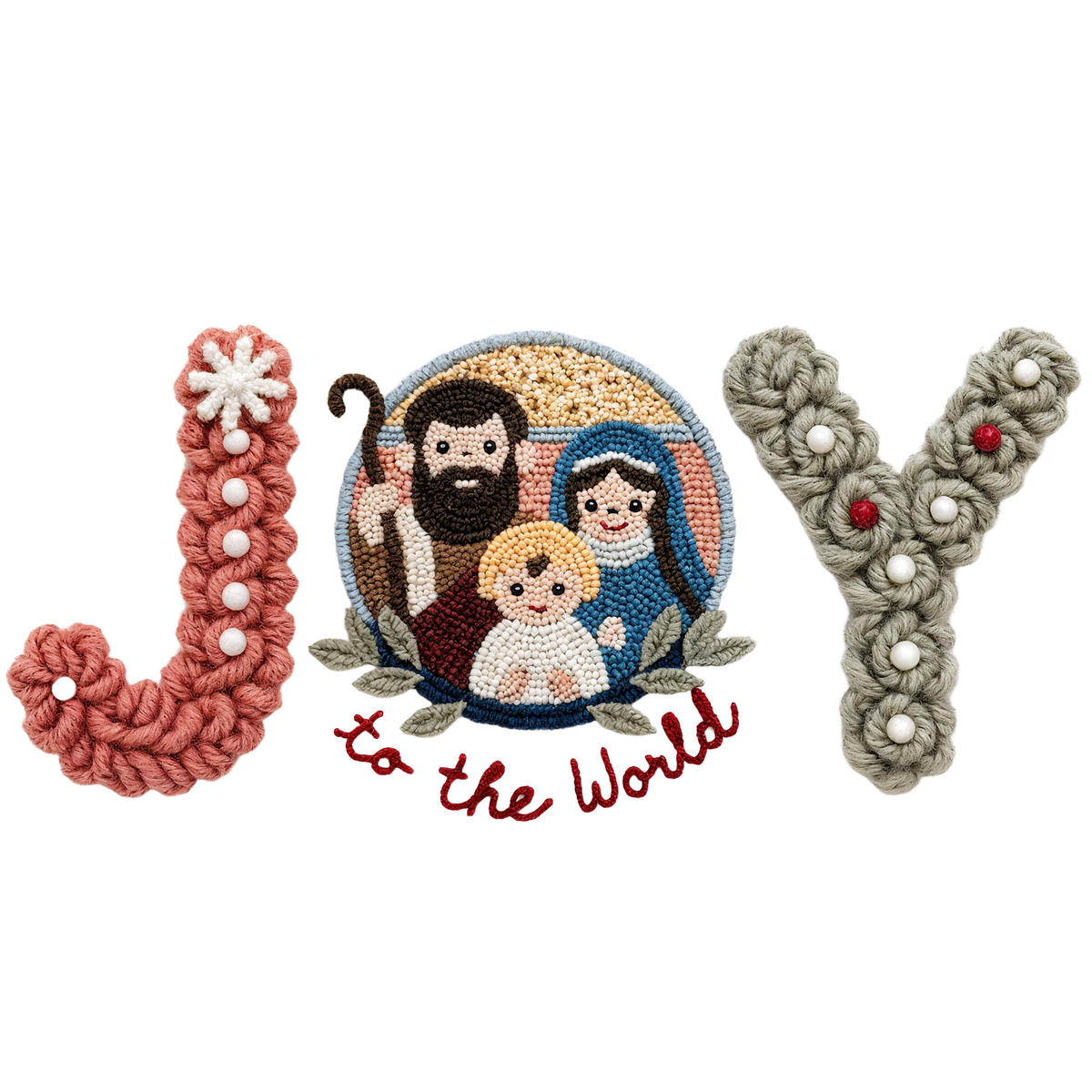 Crochet-look Nativity and Christian Christmas DTF transfer, pattern XMAS1501-15