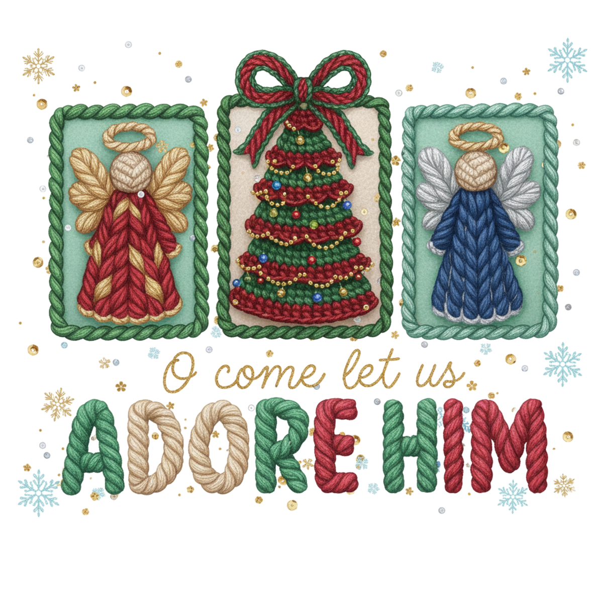 Crochet-look Nativity and Christian Christmas DTF transfer, pattern XMAS1501-5