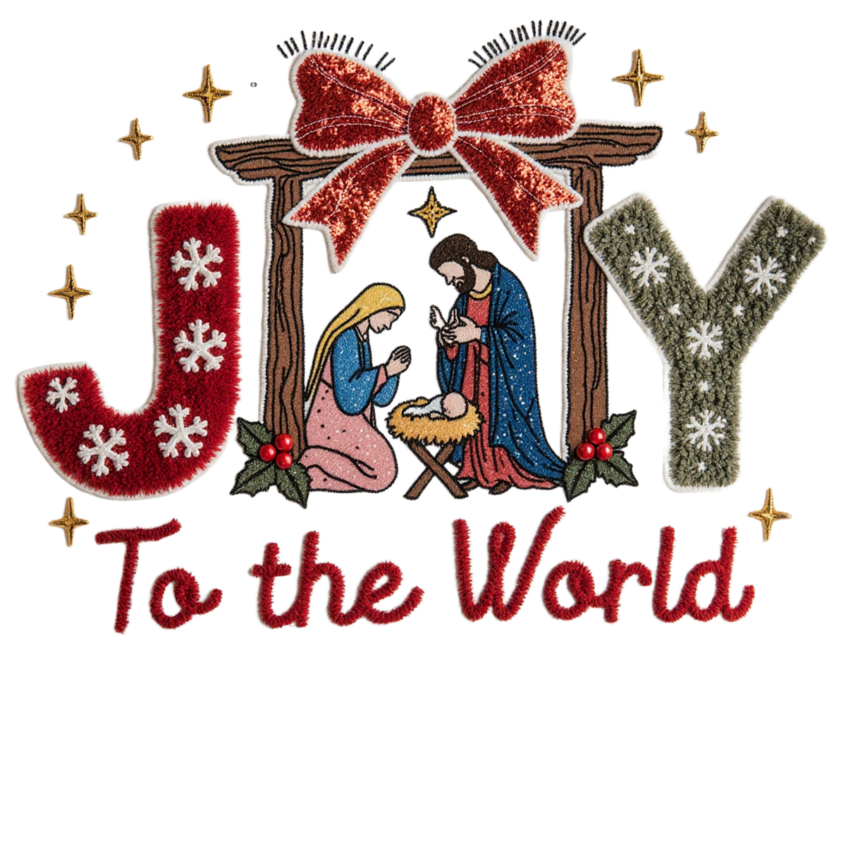Crochet-look Nativity and Christian Christmas DTF transfer, pattern XMAS1501-8