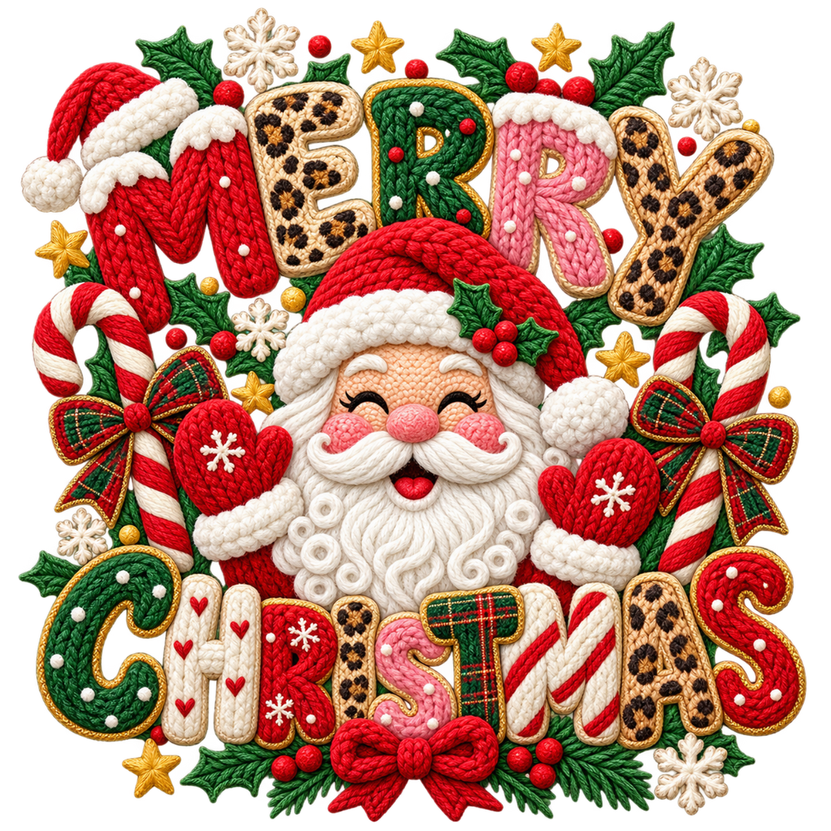 Crochet-look Santa Christmas DTF transfer, pattern XMAS1502-10