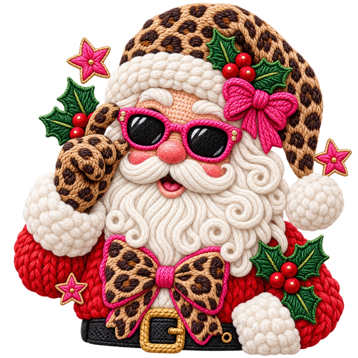 Crochet-look Santa Christmas DTF transfer, pattern XMAS1502-11