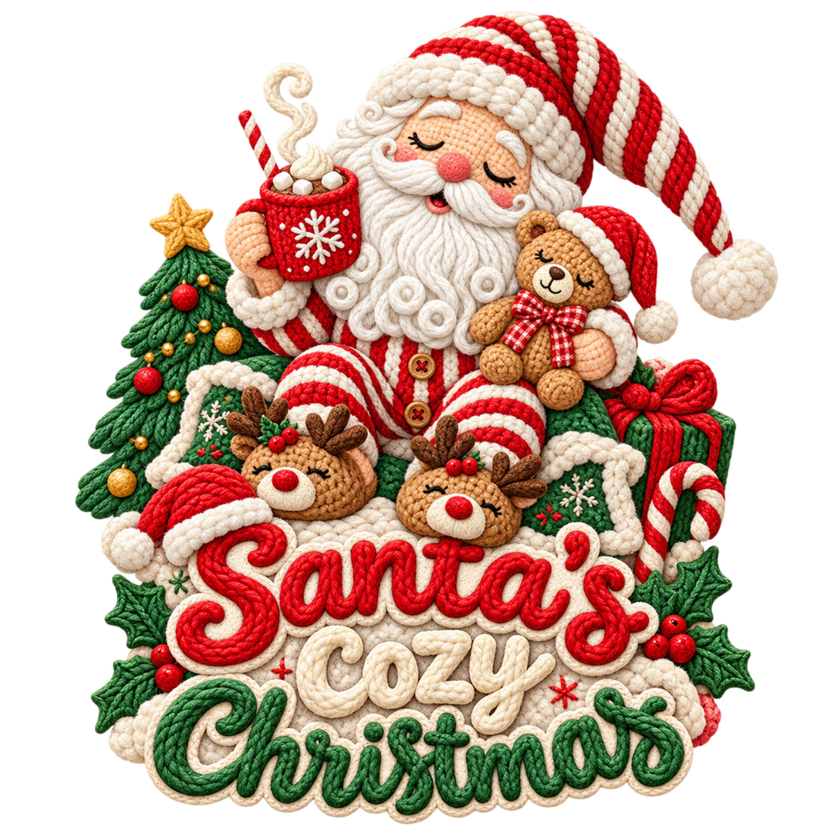 Crochet-look Santa Christmas DTF transfer, pattern XMAS1502-16