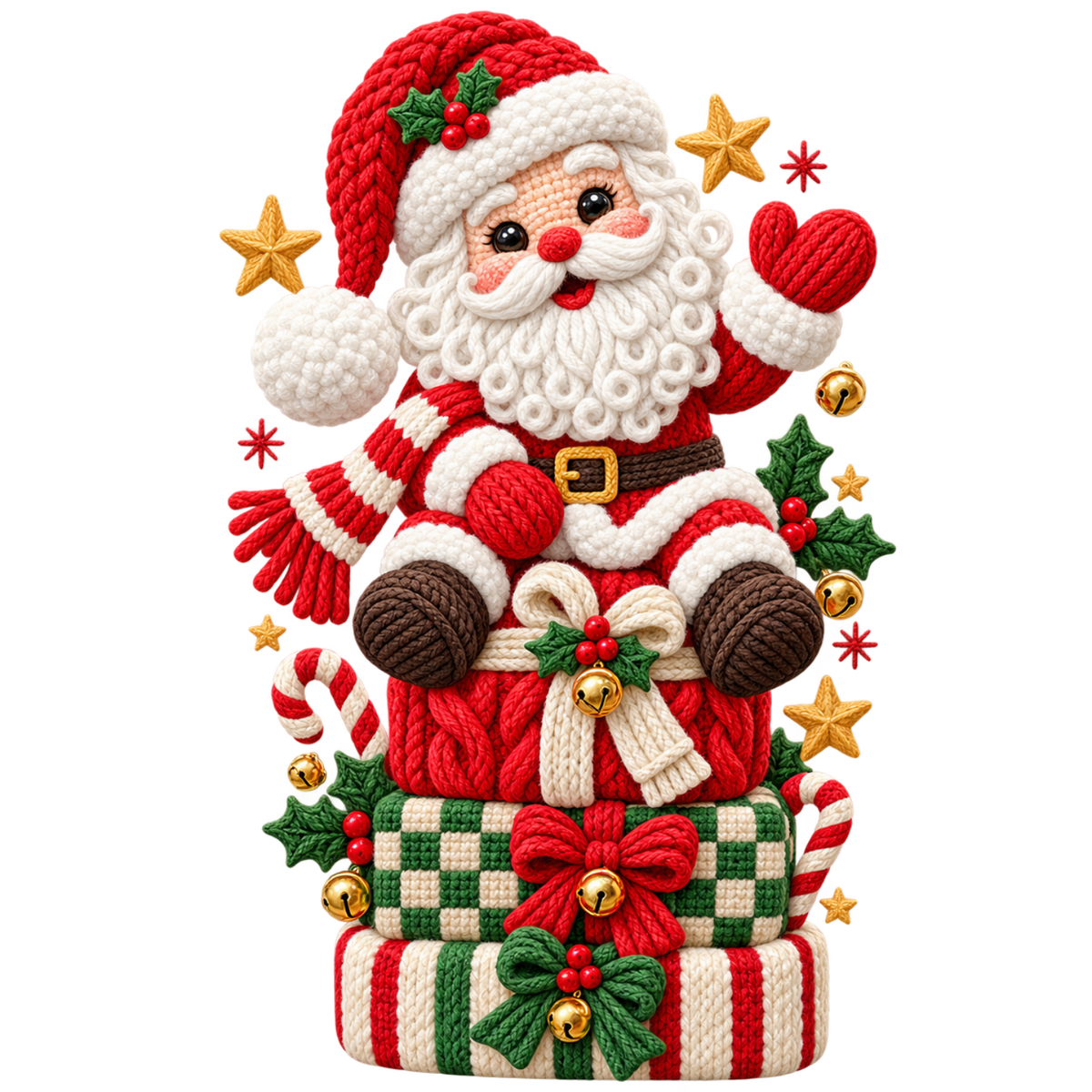 Crochet-look Santa Christmas DTF transfer, pattern XMAS1502-17