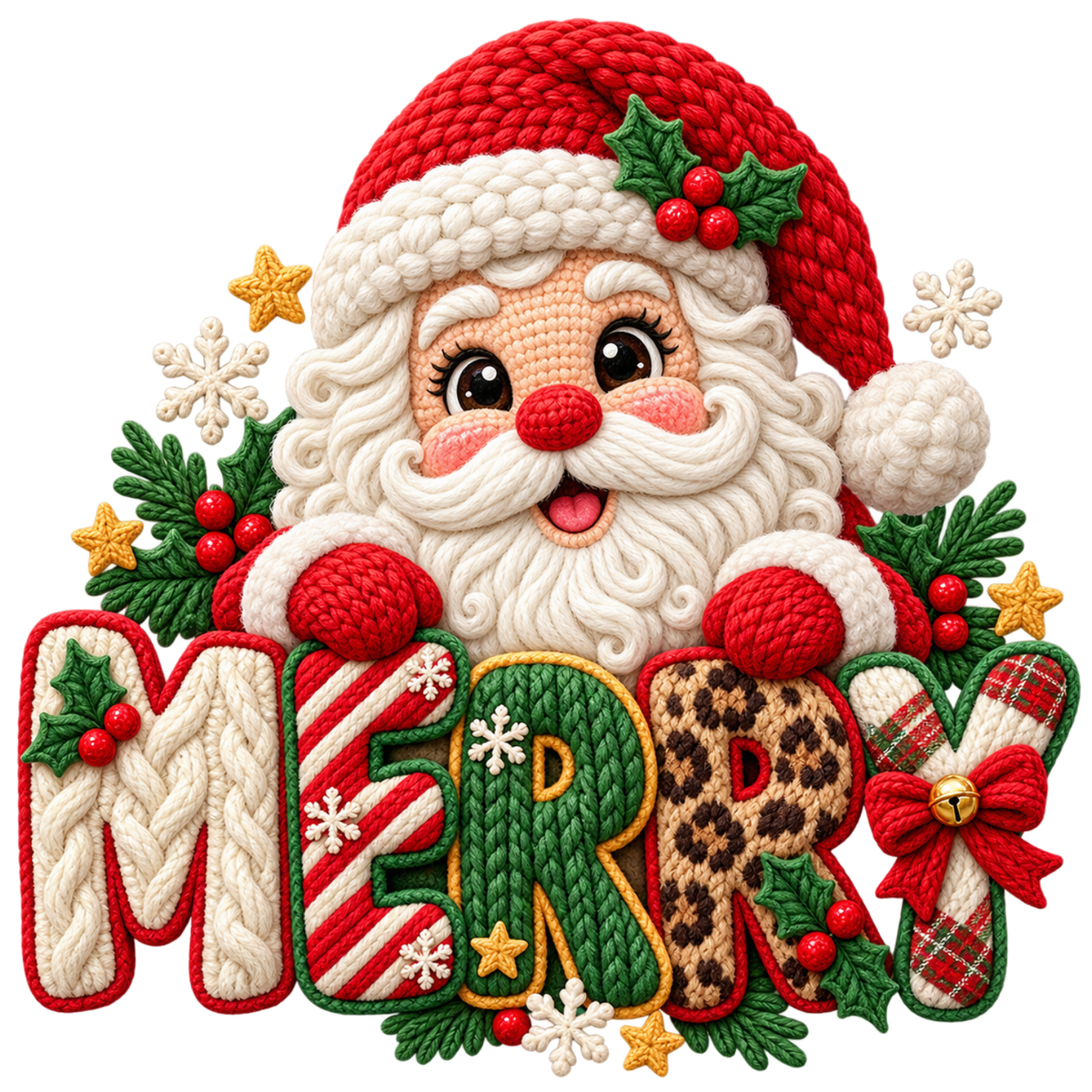 Crochet-look Santa Christmas DTF transfer, pattern XMAS1502-5
