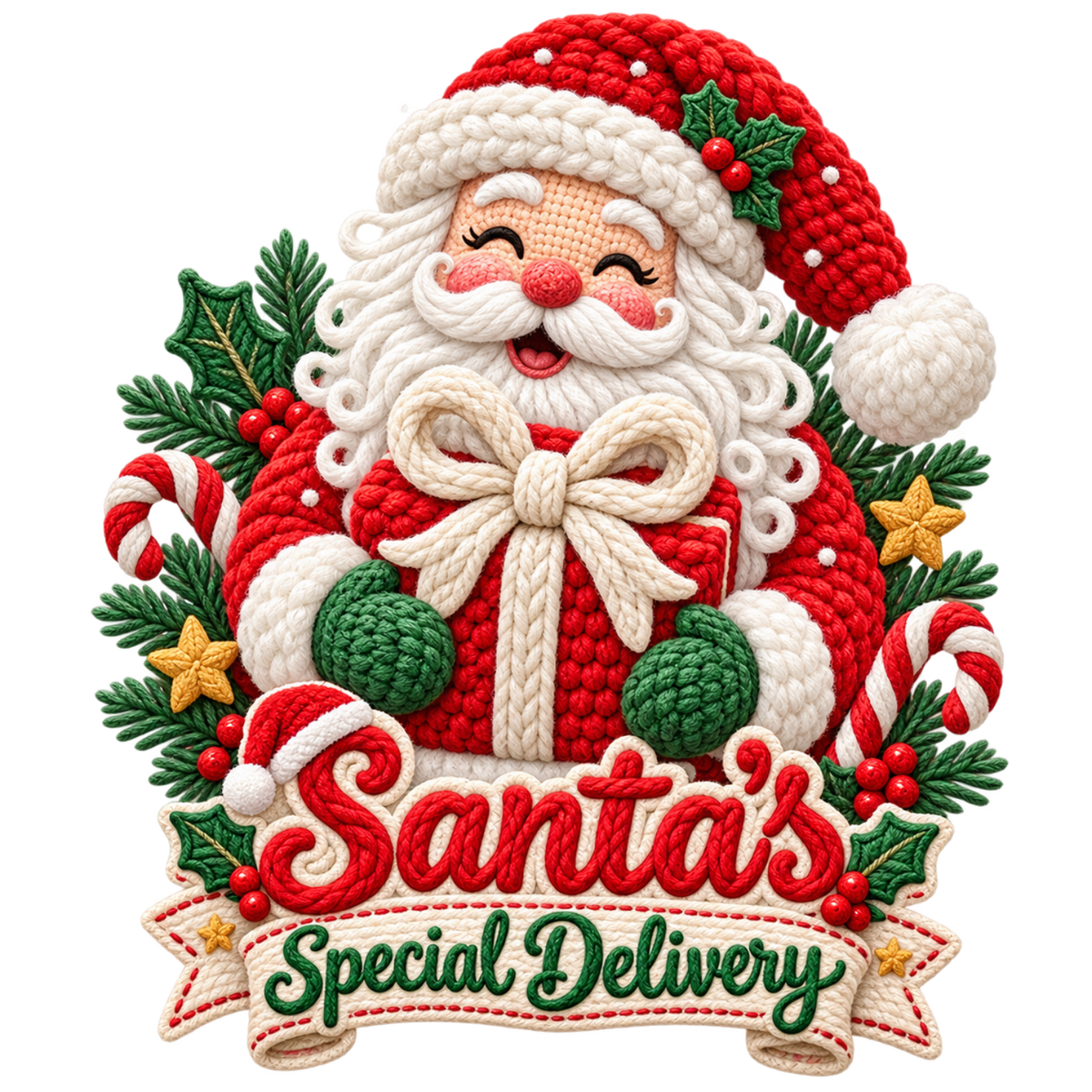 Crochet-look Santa Christmas DTF transfer, pattern XMAS1502-8